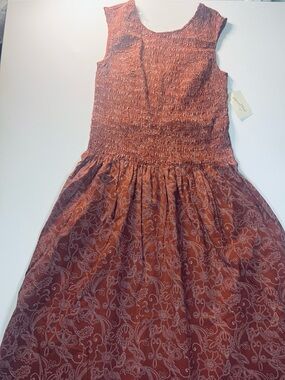 Universal Thread Rust Orange Floral Smocked Midi Dress